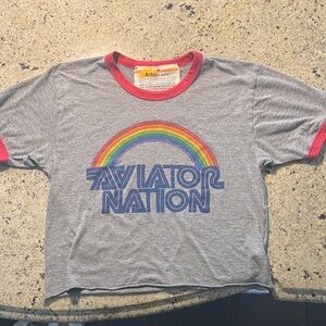 Aviator Nation Adult Gray and Red Rainbow T-Shirt